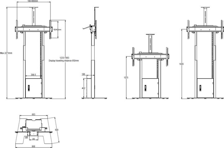 Produktbild Multibrackets Standfuss elektr, 43-86", max 50 kg, schwarz (50 kg, 43" - 86")