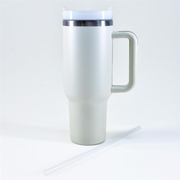 Produktbild Kögler Thermo Kaffee Henkel Becher aus Edelstahl, mit Strohhalm, eierschalenweiss, 1200ml (1200 ml, 1 x)