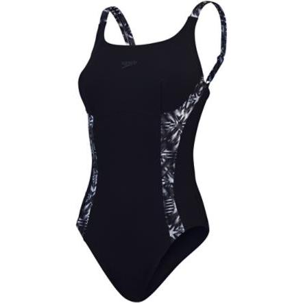 Speedo, Damen, Badeanzug, Shaping Printed Splice Swimsui, Schwarz, (W36/L40)