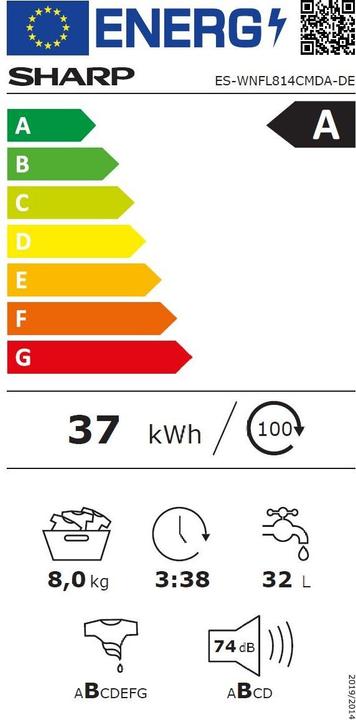 Energy Label Sharp ES-WNFL814CMDA-DE (8 kg, Left)