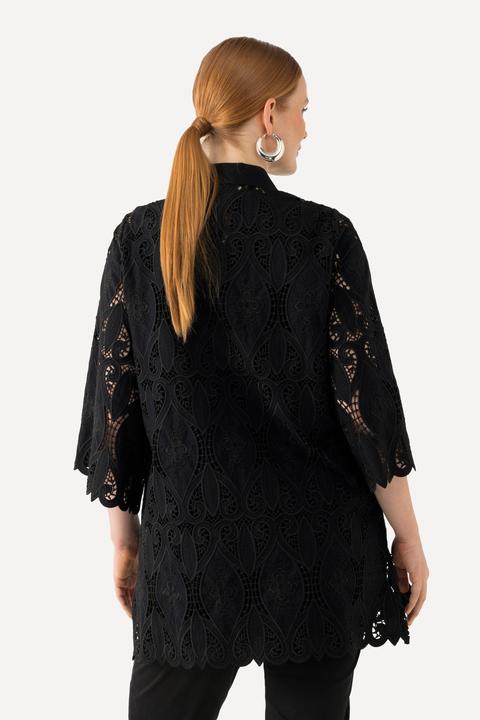 Produktbild Ulla Popken Spitzenbluse, A-Linie, Hemdkragen, Wellensaum, 3/4-Arm (50, 52)