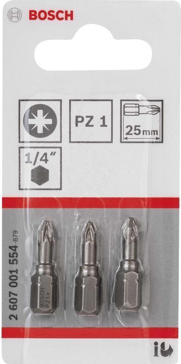 Produktbild Bosch Professional Zubehör Schrauberbit Extra-Hart PZ 1, 25 mm, 3er-Pack (Kreuz Pozidriv PZ)