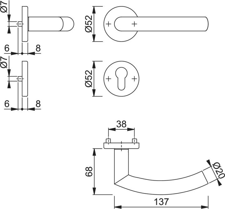 Actual product image Hoppe Rosette set Trondheim E1430Z/42KV/42KVS stainless steel F69 round cylinder DIN left / right D/D (Door handle)