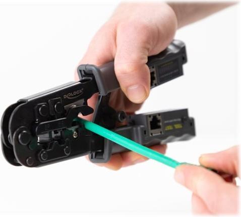 Productafbeelding Delock Krimptang met stripper en netwerktester voor 8P (RJ45), 6P (RJ12/11) of 4P (RJ10) stekkers (190 mm)
