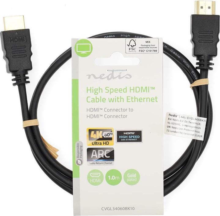 Actual product image Nedis High Speed HDMI ™ Cable with Ethernet | HDMI™ Plug | HDMI™ Plug | 4K@60Hz | ARC | 18 Gb (1 m)