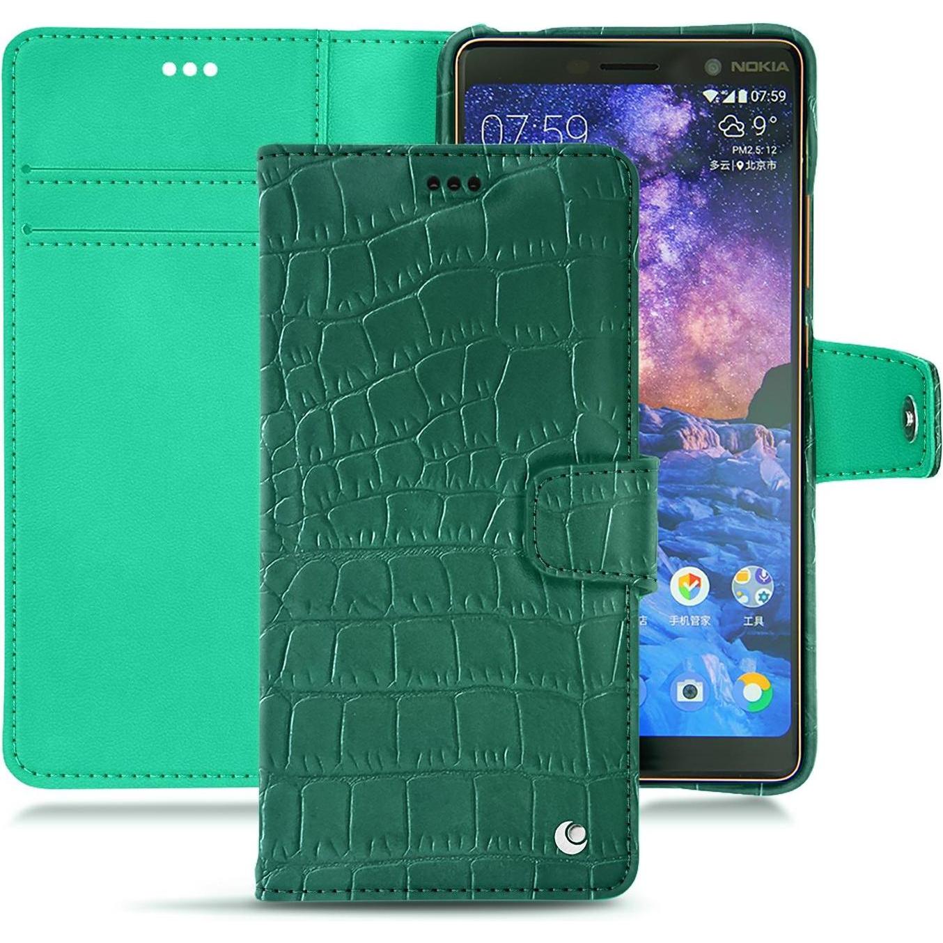 Noreve Lederschutzhülle Wallet (Nokia 7 Plus), Smartphone Hülle, Grün