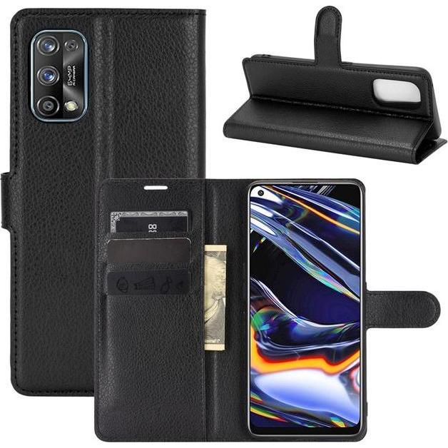 MU Classic Litchi Leder Bookcover Series (Realme 7 Pro), Smartphone Hülle, Schwarz
