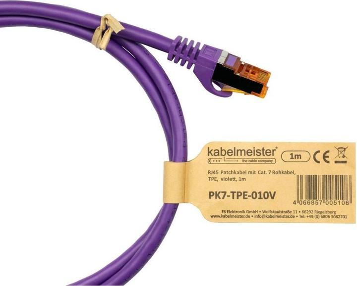 Produktbild Varia Cat 7 Patchkabel 0,15m, TPE, violett, RJ45, flexibel (S/FTP, CAT7, 0.15 m)