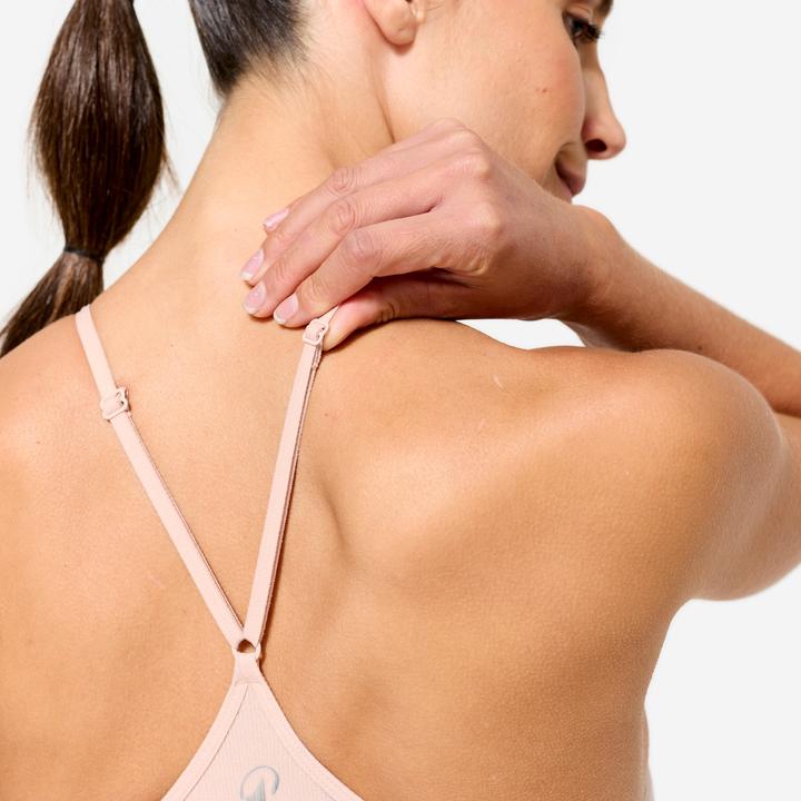 Produktbild Decathlon Sport-Bustier Damen gerippt nahtlos leichter Halt - rosa/blau Print (M)