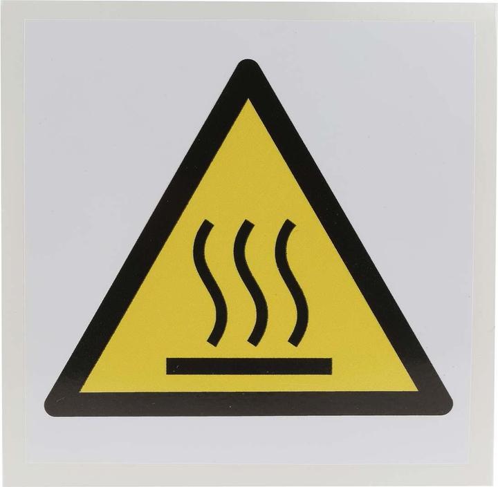 RS PRO Segnale di pericolo in vinile etichetta autoadesiva, pericolo dovuto a superfici calde lettering