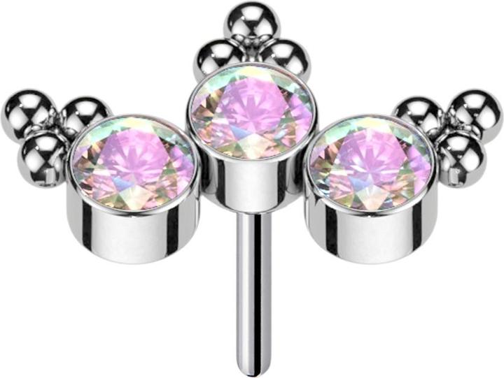 Actual product image Star Piercing Threadless silver triangle baubles three crystals multicolour (without brass, Titanium)