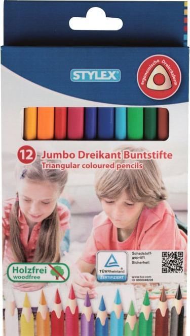 Produktbild Stylex Jumbo Buntstifte Dreikant 12Stück holzfrei (multicolour, 12 x)