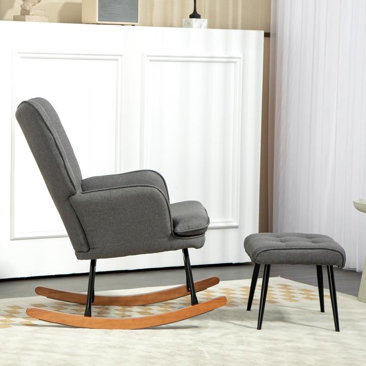 Image du produit Homcom Schaukelstuhl mit Hocker Polyester, Schaumstoff Dunkelgrau