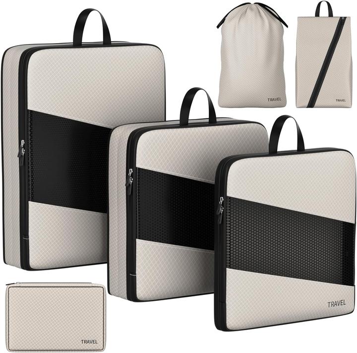 Actual product image Only-Bags.Store 6 compression packing cubes for suitcases, expandable storage bags for travelling items