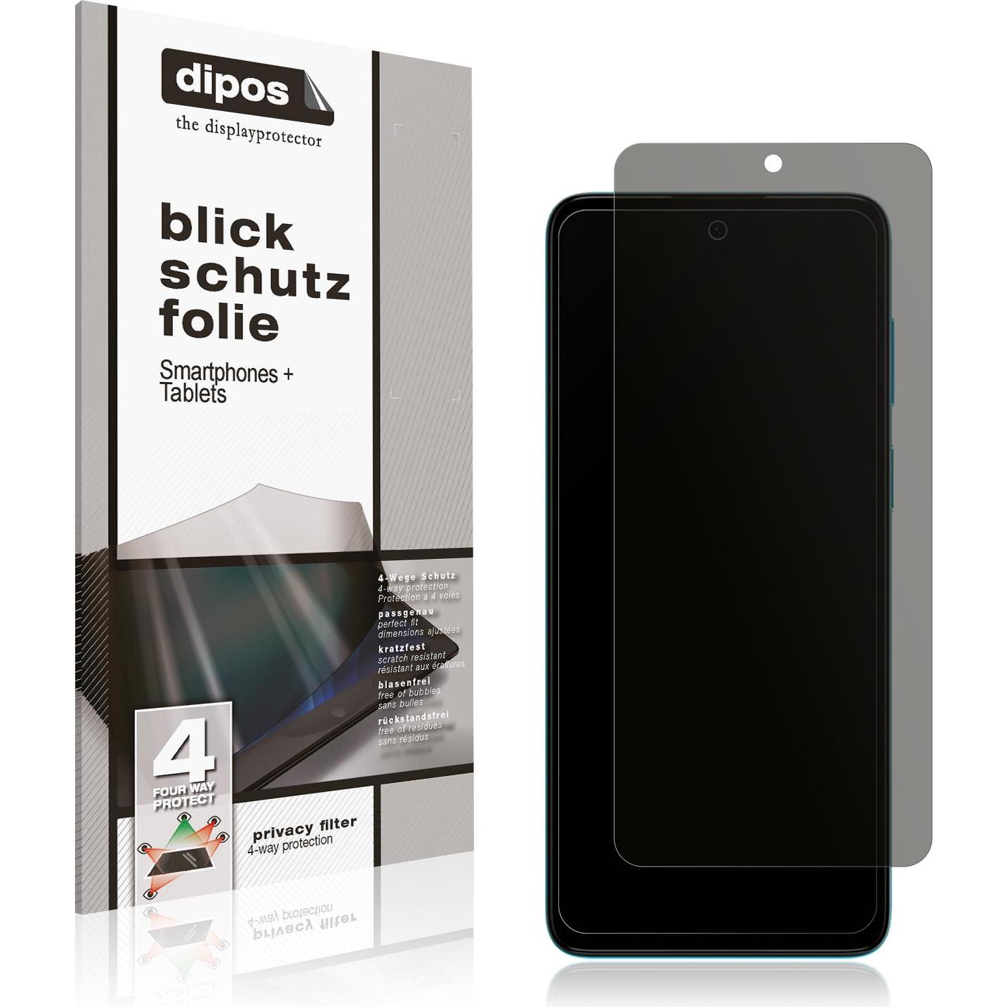Dipos Blickschutzfolie 4-Way Privacy (1 Stück, Motorola Moto G22), Smartphone Schutzfolie, Transparent