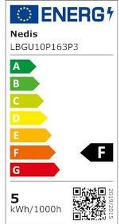 Label énergétique Nedis LBGU10P163P3 Lampe LED GU10 Spot 4.5 W 345 lm 2700 K blanc chaud Nombre de lampes dans l'emballage (GU10, 345 lm, 3x)