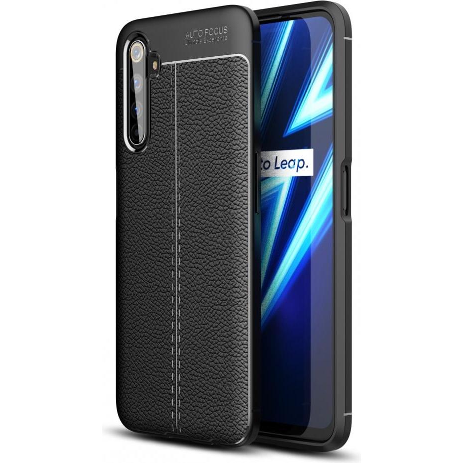 Screenguard Realme 6 Pro Hülle Leather Design TPU Cover (Realme 6 Pro), Smartphone Hülle, Schwarz