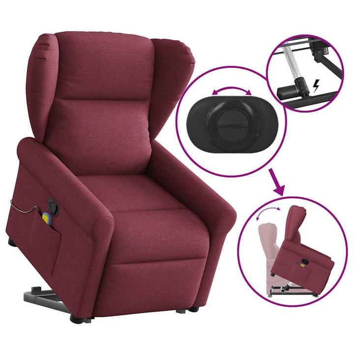 Immagine prodotto VidaXL Poltrona massaggiante con ausilio stand-up in tessuto rosso vino