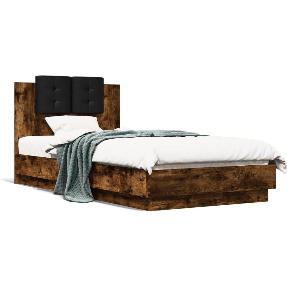VidaXL, Bett, Bettgestell mit Kopfteil & LED-Leuchten (100 x 200 cm)
