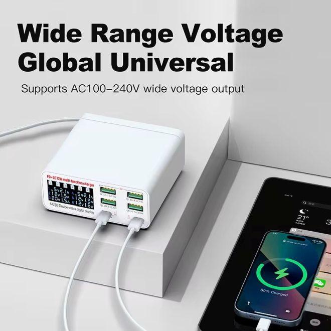 Produktbild MU Classic 72W Schnellladegerät mit Display, 6 Ports (4x USB-A, 2x USB-C) (72 W, 6 Ports)