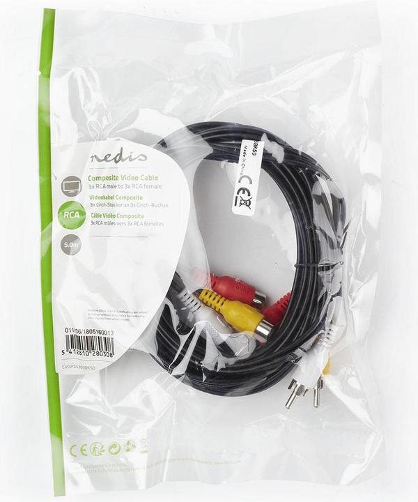 Produktbild Nedis Composite Video-Kabel 3X Cinch-Stecker - 3X Cinch-Buchse (5 m)