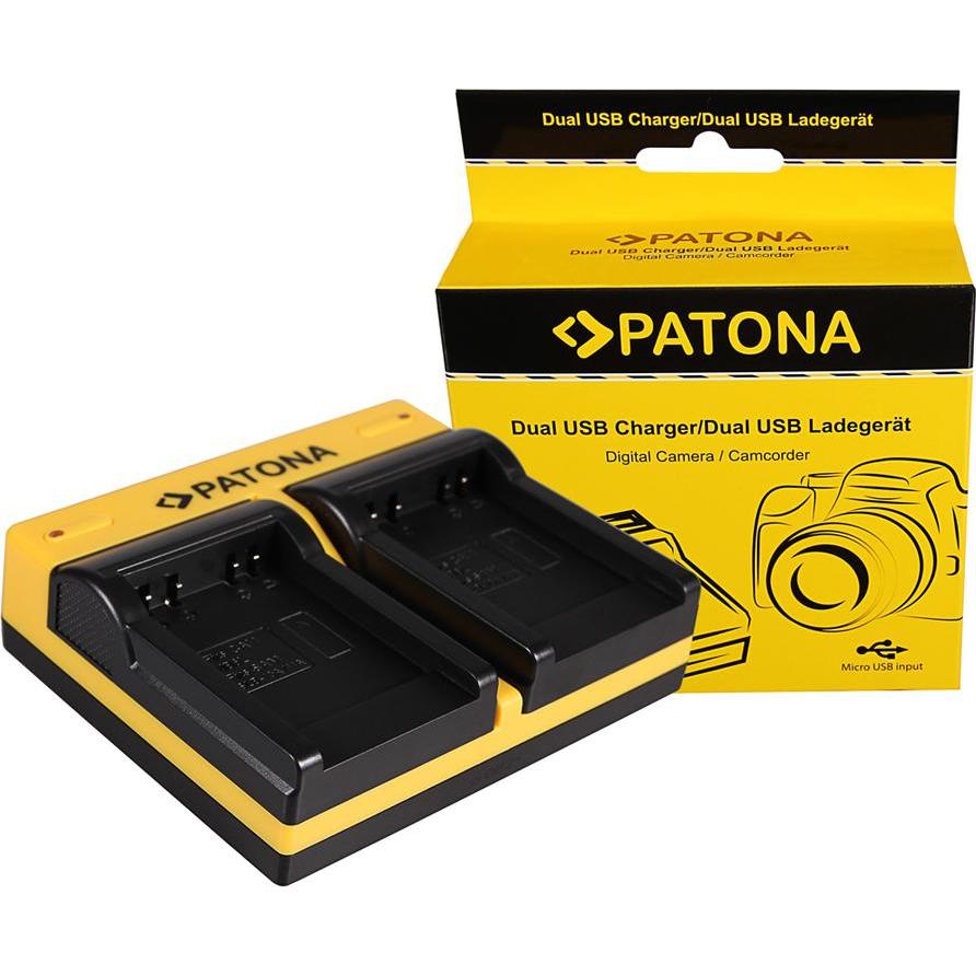 Patona Caricabatterie doppio per Canon SLB-10A Ixus 85 IS SLB-10A IXY DIGITAL 25 IS SLB-10A incl. Micro-USB (Caricabatterie per fotocamere), Alimentat