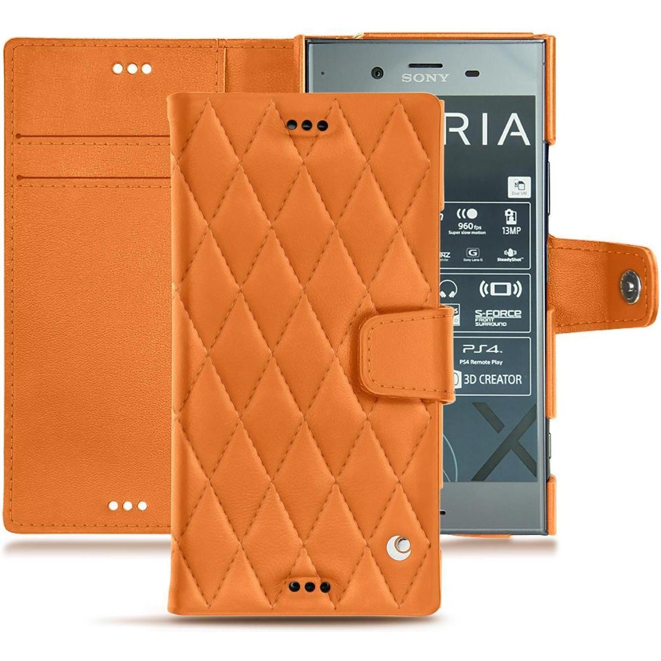 Noreve Lederschutzhülle Wallet (Sony Xperia XZ1), Smartphone Hülle, Orange