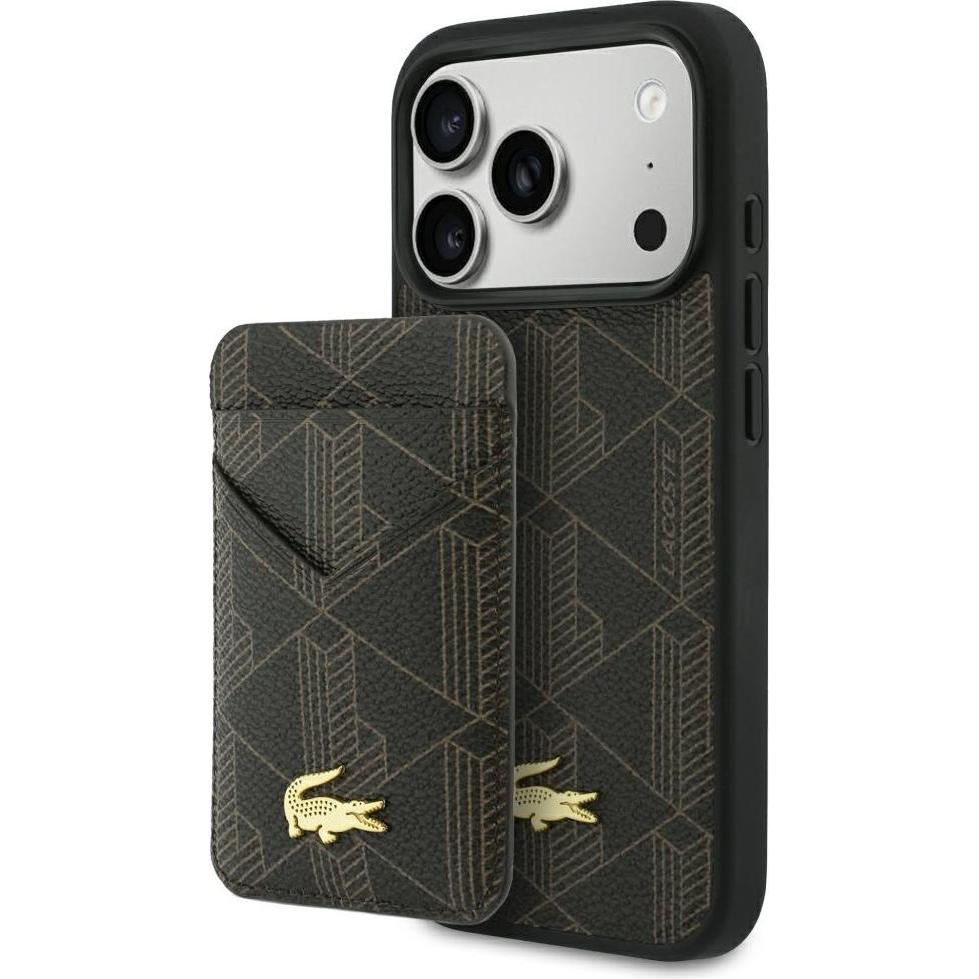 Lacoste Case + Wallet Set PVC Blend MagSafe for iPhone 17 Pro Max brown (Apple iPhone 17 Pro Max), Cover smartphone, Marrone