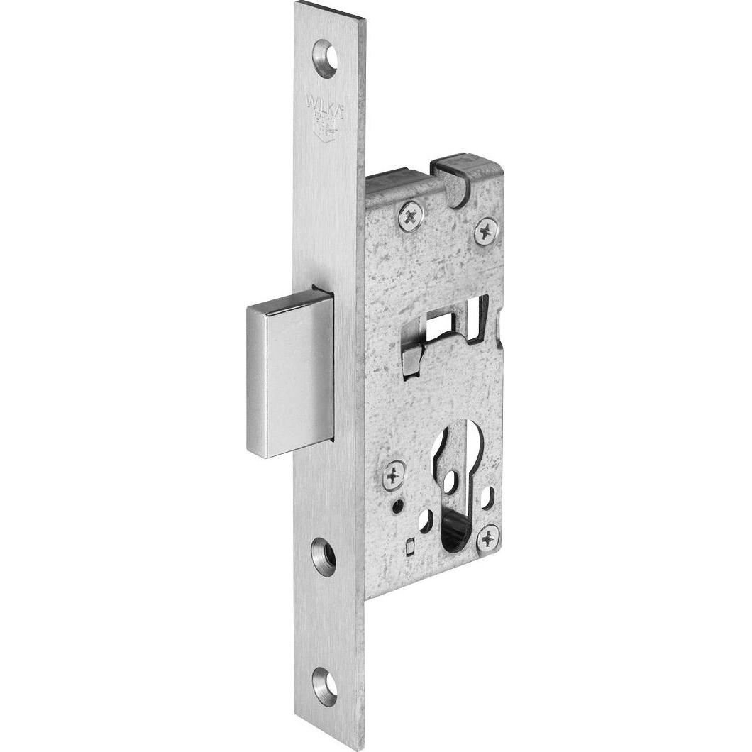 Wilka, Türschloss + Schliesszylinder, Rohrrahmenschloss Flachstulp m. Riegel, DM 35, Edelstahl