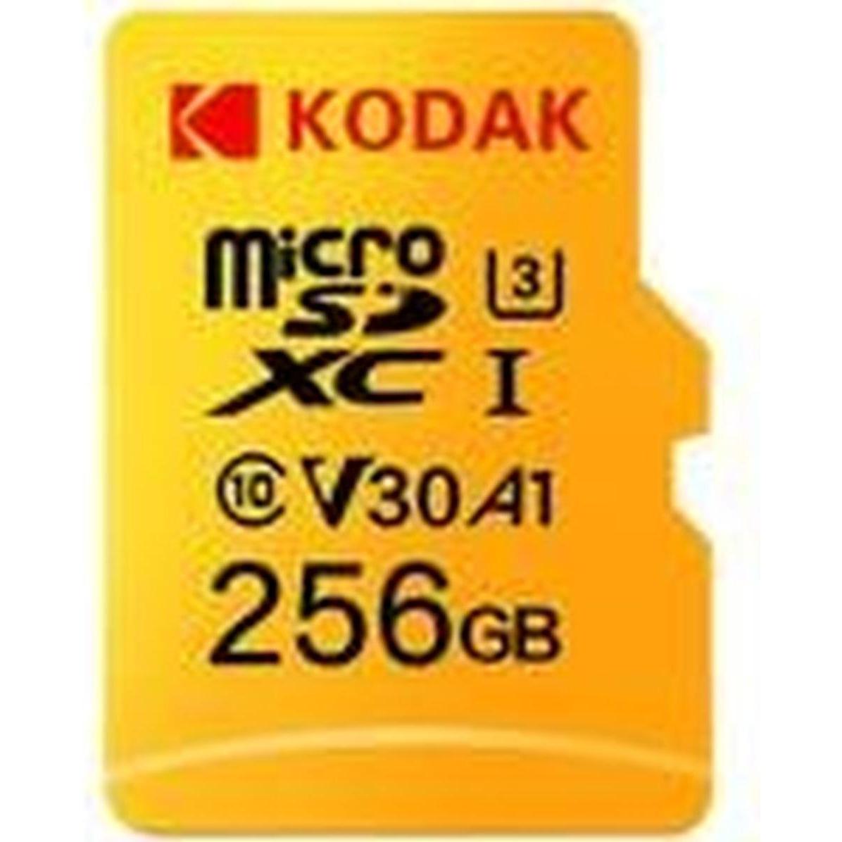 Kodak SD MICRO 256GB CL10 UHS-I U3 V30 A1 ULTRA CON ADATTATORE (256 GB, microSDXC, U3, UHS-I), Scheda di memoria, Nero