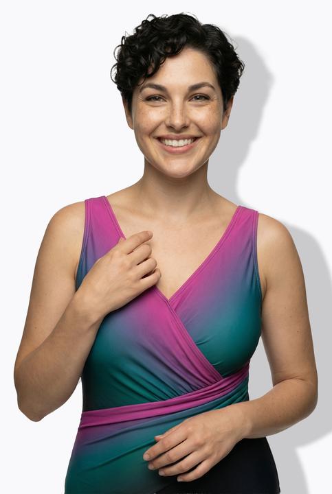Actual product image Ulla Popken Gradient Wrap Look One Piece Swimsuit (60)