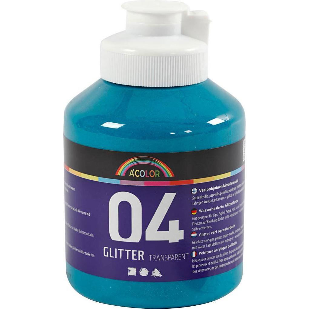 Creativ Company, Künstlerfarbe + Bastelfarbe, Glitzer-Acrylfarbe für Kinder – Türkis, 500 ml (Türkis, 500 ml)