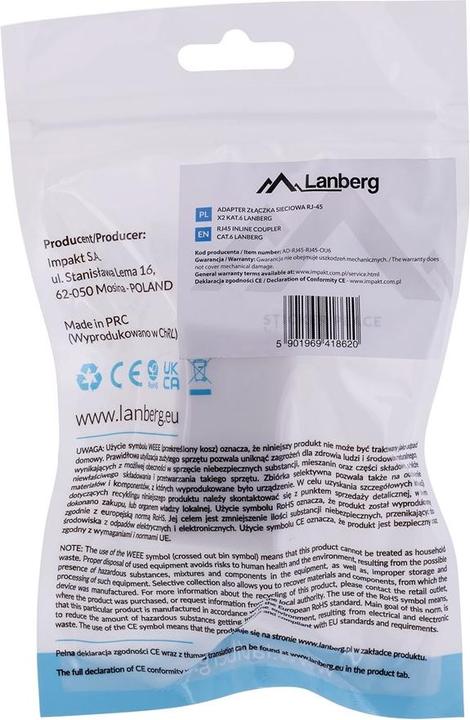 Image du produit Lanberg AD-RJ45-RJ45-OU6 Répartiteur de réseau (Instrument)