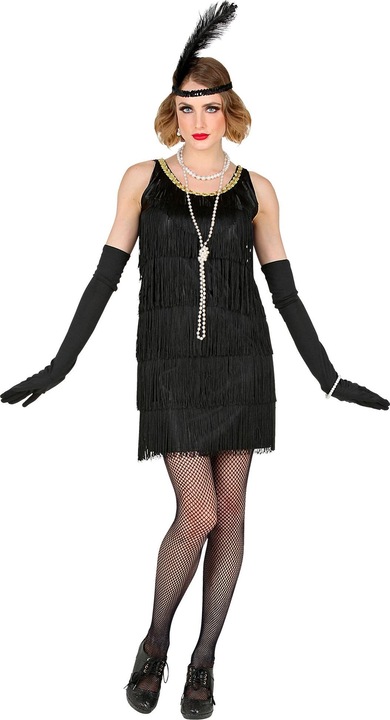 Produktbild Widmann Fransen Kleid, Stirnband mit Feder Schwarz (XS, S, M, L, XL)