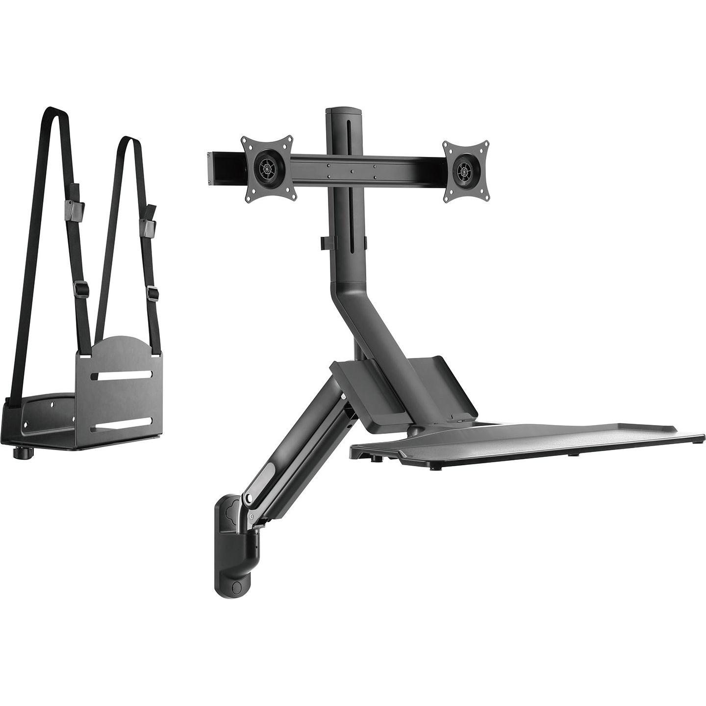 Maclean Supporto a parete per due monitor e tastiera, con molla a gas e supporto per computer, per monitor (Muro, 12 kg), Supporto per monitor, Nero