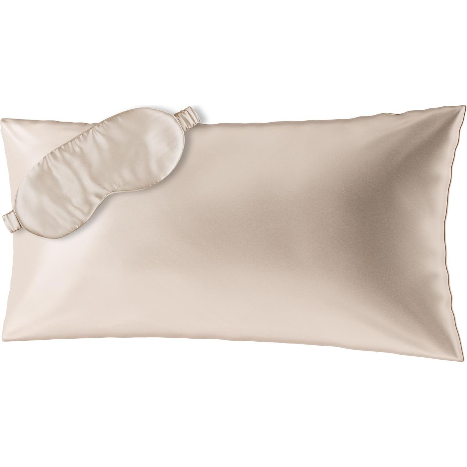 Ailoria, Bettwäsche, BEAUTY SLEEP SET Silk Zipper Pillowcase (40x80) (beige) with eye mask (Bettwäsche Set, 40 x 80 cm)