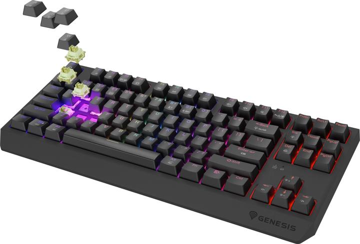 Actual product image Genesis herní klávesnice THOR 230/TKL/RGB/Outemu Silent Lemon/Bezdrátová USB + Bluetooth/US layout/Č (US, Cable, Wireless)