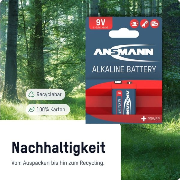 Actual product image Ansmann 9 V block battery alkaline manganese (2 pcs., 9V Block, 550 mAh)