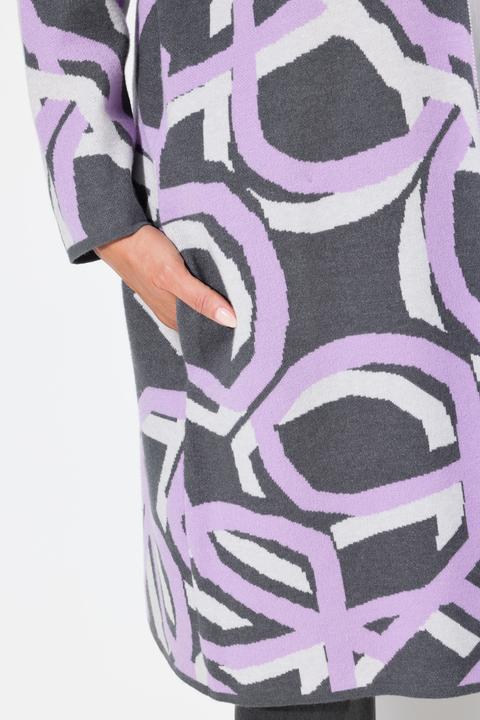 Immagine prodotto Ulla Popken Cardigan lungo e aperto con design grafico e collo alto (50, 52)