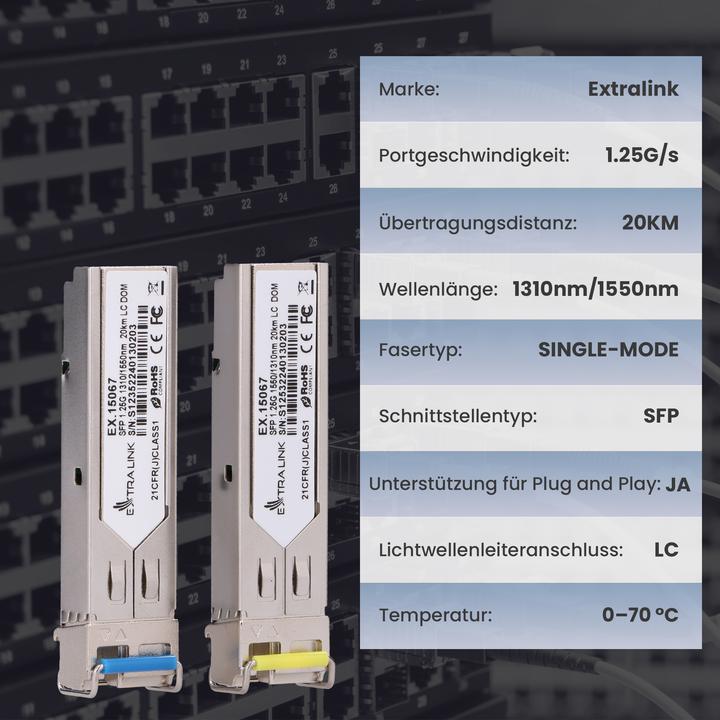 Actual product image Extralink SFP WDM 1310/1550nm | SFP Module | Single mode,, LC, DDM, Pair, dedicated for HP/Aruba