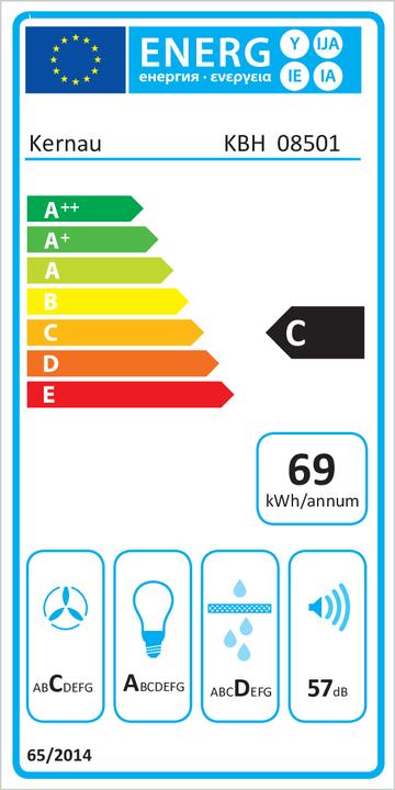 Energy Label Kernau KBH 08501 X cooker hood Built-in Stainless steel ³/h C (Flat-screen hood)