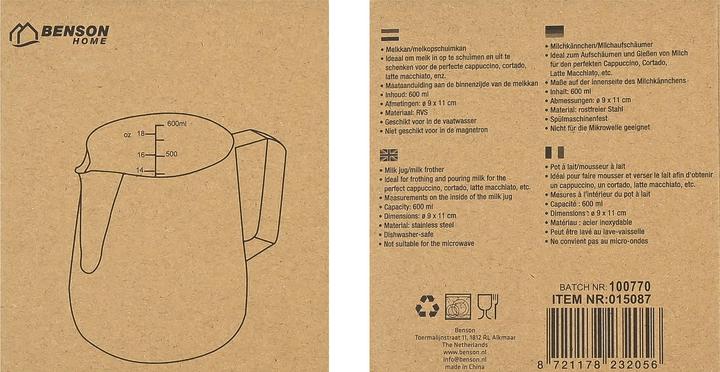 Image du produit Benson Home Pot à lait en acier inoxydable 600 ml (0.60 l)