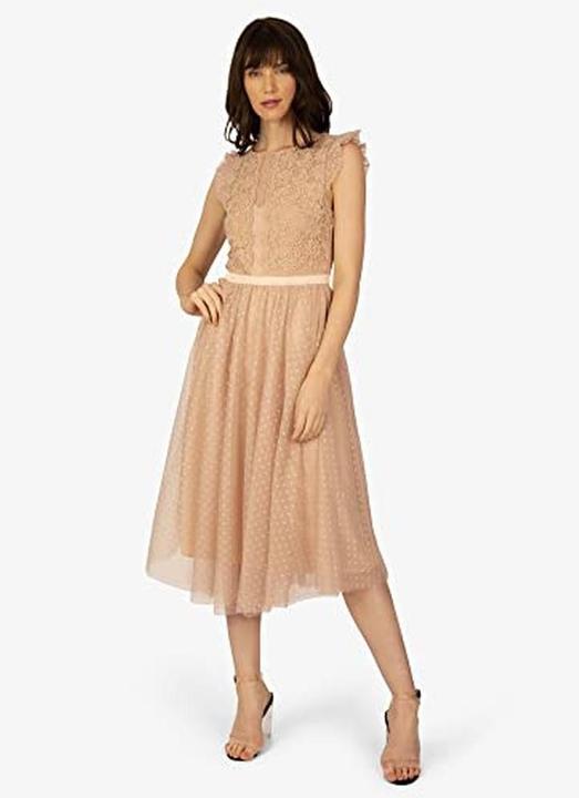 Actual product image Apart Fashion Cocktail Dress with Romantic Look, Round Neck, Short Flounce Sleeves, Curled Waistband (M)