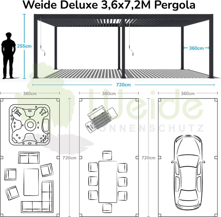 Actual product image Weide Pergola Deluxe Plus 3.6x7.2m with slatted roof anthracite (360 cm, 720 cm)