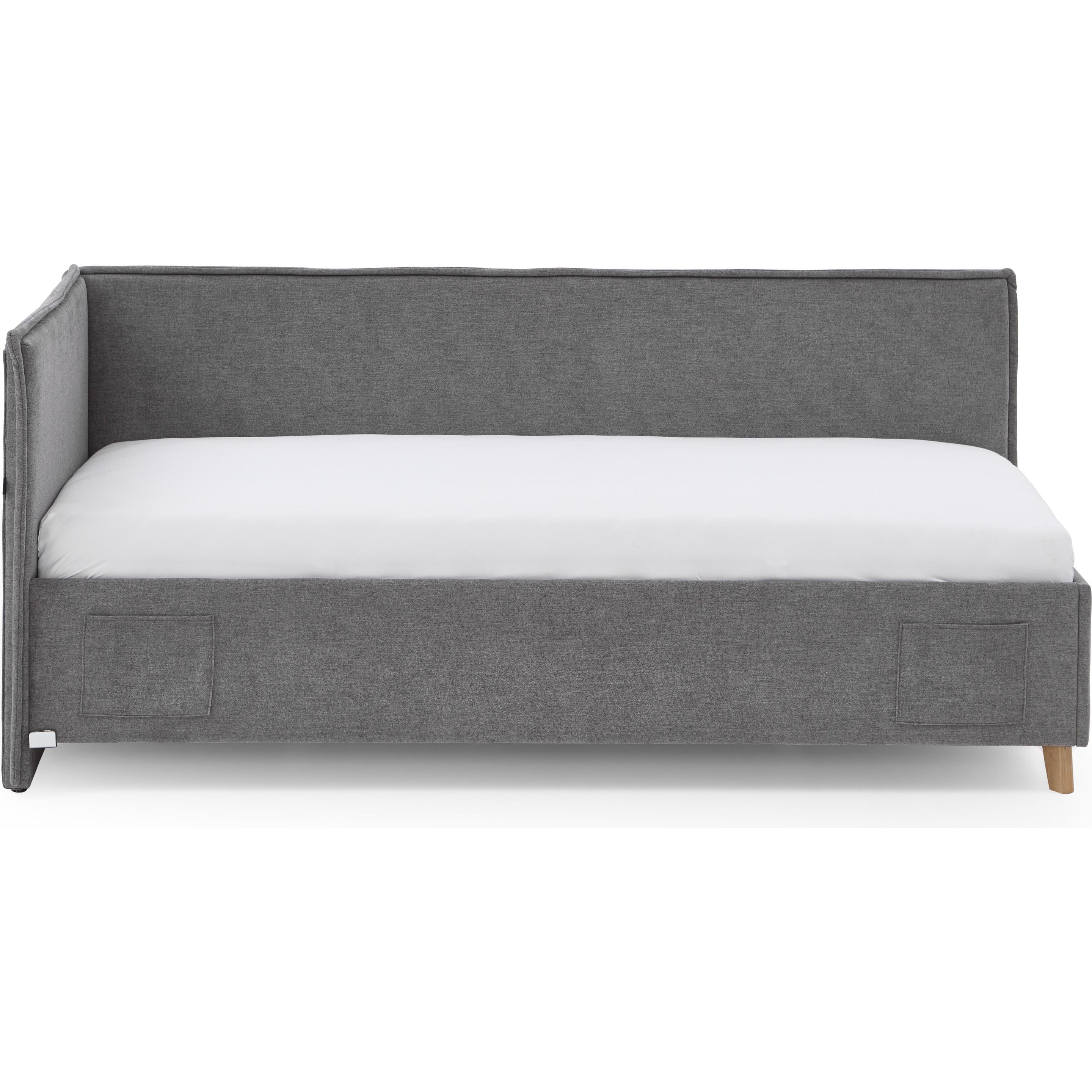Thumbnail - Meise Möbel, Bett, Fun Polsterliege mit Rückenteil inkl. Bettkasten Holzfuss massiv eichefarbig (90x200)