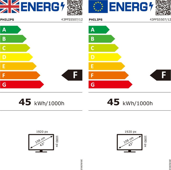 Energy Label Philips 43PFS5507/12 (43", PFS5507, LCD, Full HD)