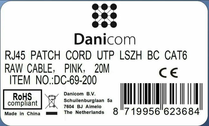 Produktbild Dsit CAT6 Netzwerkkabel, U/UTP, 20 meter, Rosa, 100% Kupfer (CAT6, 20 m)