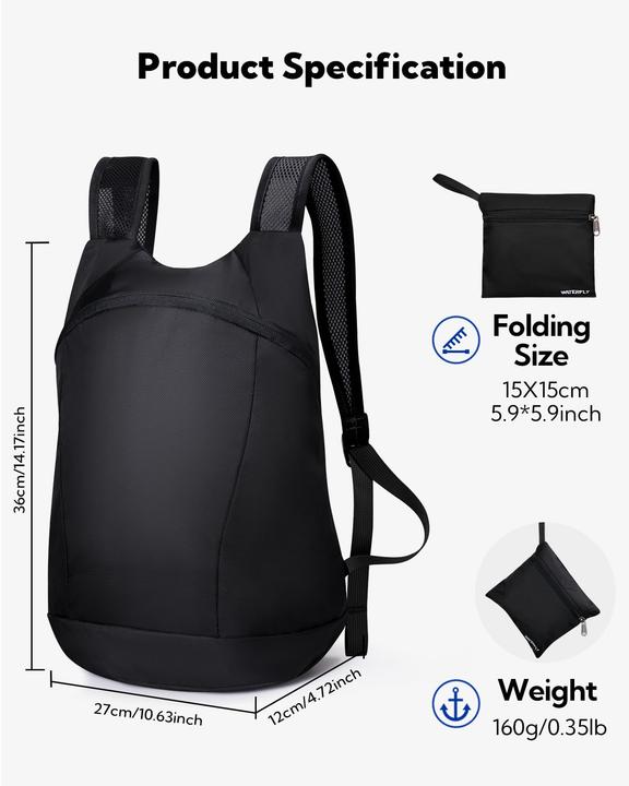 Produktbild Only-Bags.Store Ultraleichter faltbarer Rucksack : Kleiner verpackbarer Wanderrucksack Leichter dünner Rucksack (15 l)