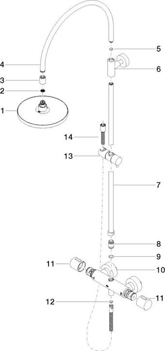 Actual product image Dornbracht Showerpipe with shower thermostat, without hand shower, projection stand shower 420 mm
