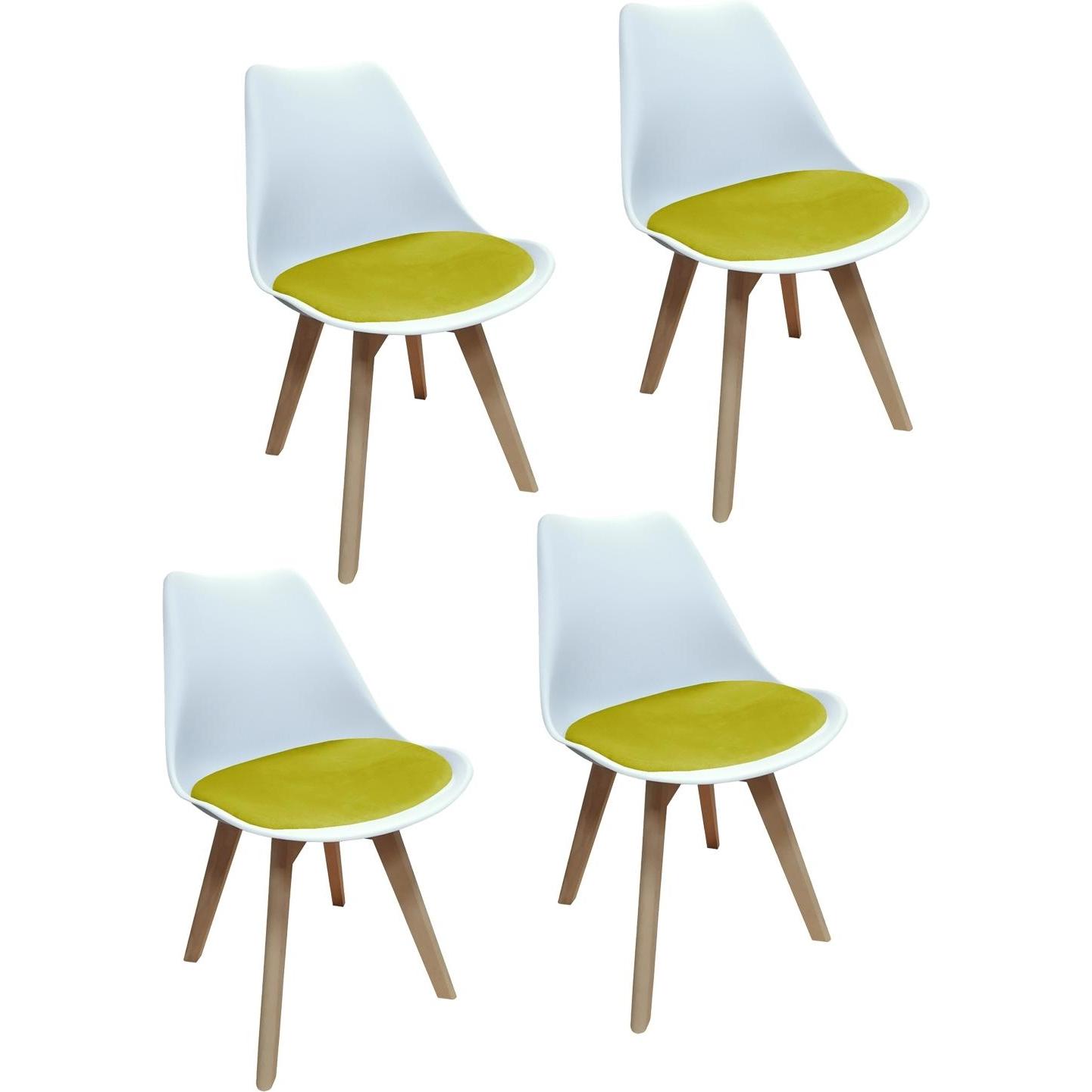 HTI-Living, Stühle, Esszimmerstuhl Samt 4er Set Atlanta Weiss/Gelb